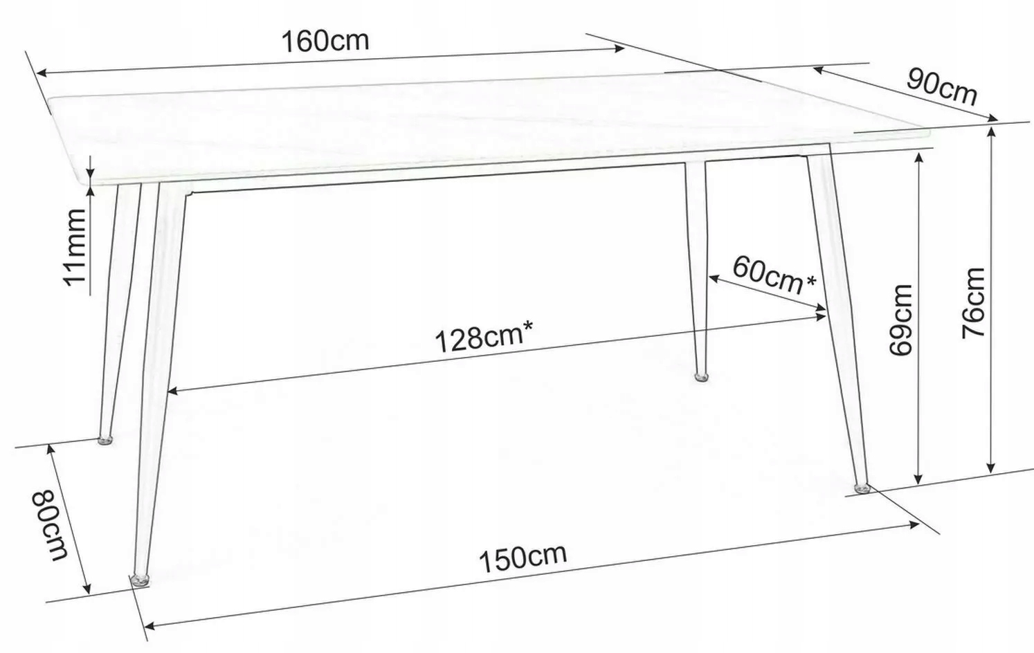 Stół Rion Biały/ Czarny Stelaż 160X90 Marka Signal