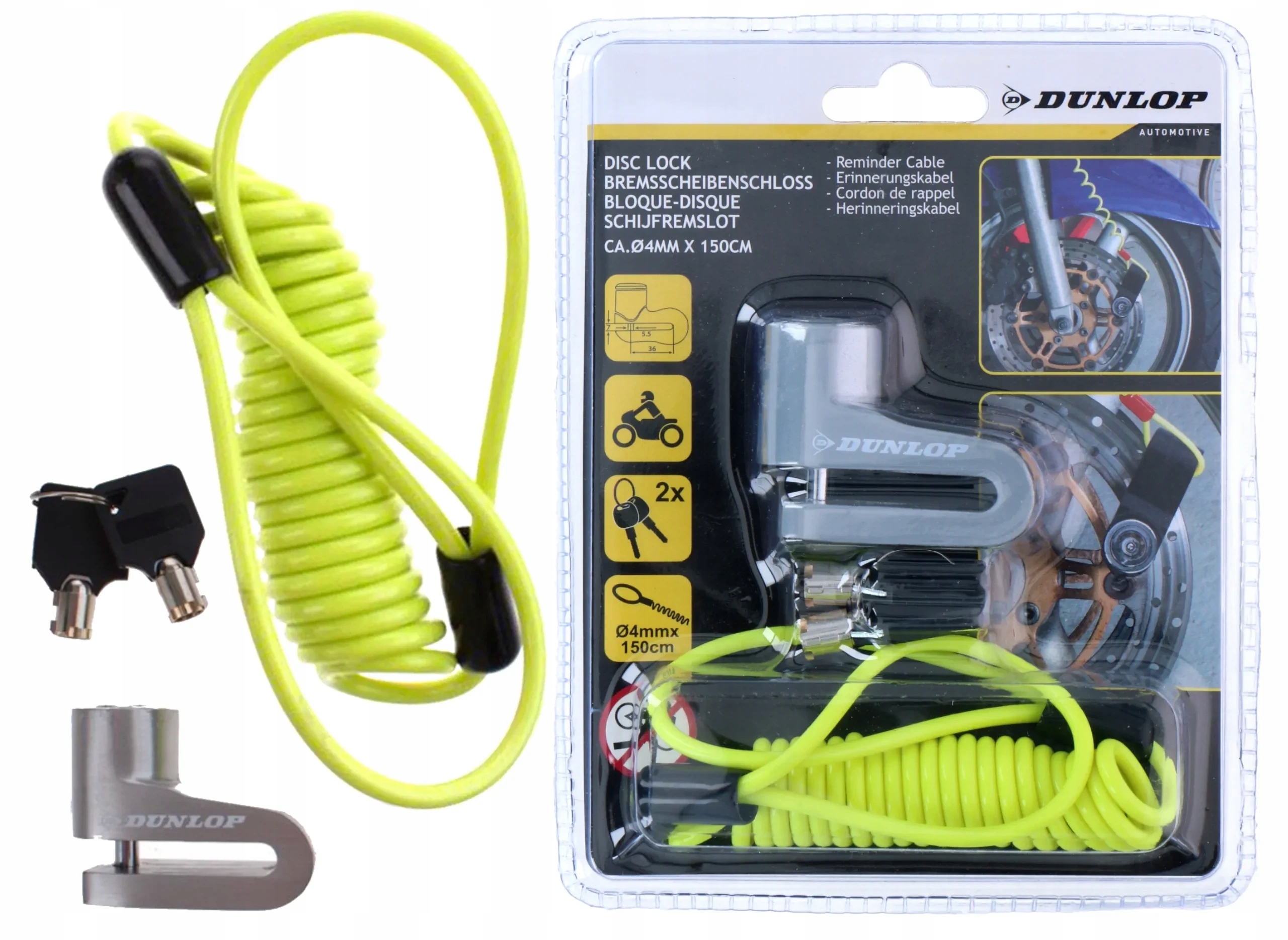 Blokada tarczy hamulcowej motocykla motor skuter zapięcie DUNLOP 150cm