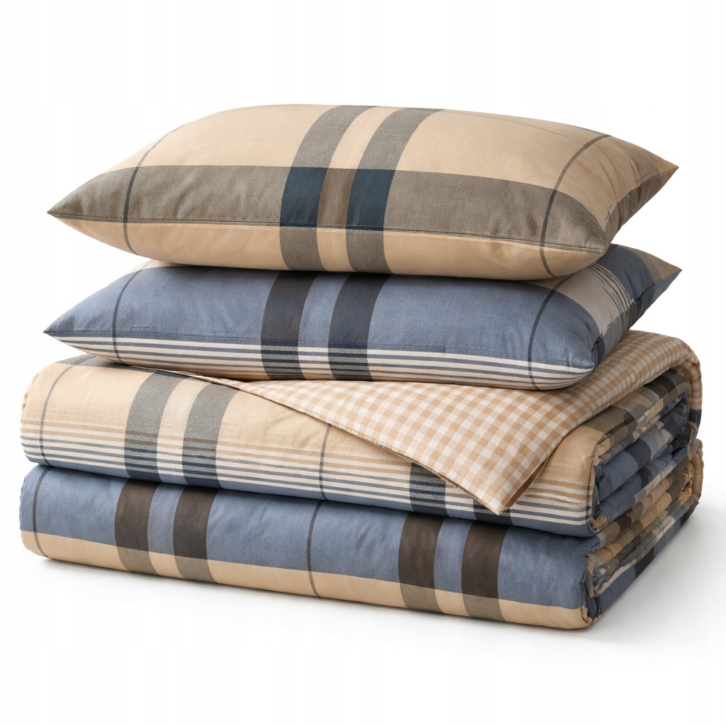 Pościel 160x200 bawełniana naturalna komplet poszewki wzór krata beżowa