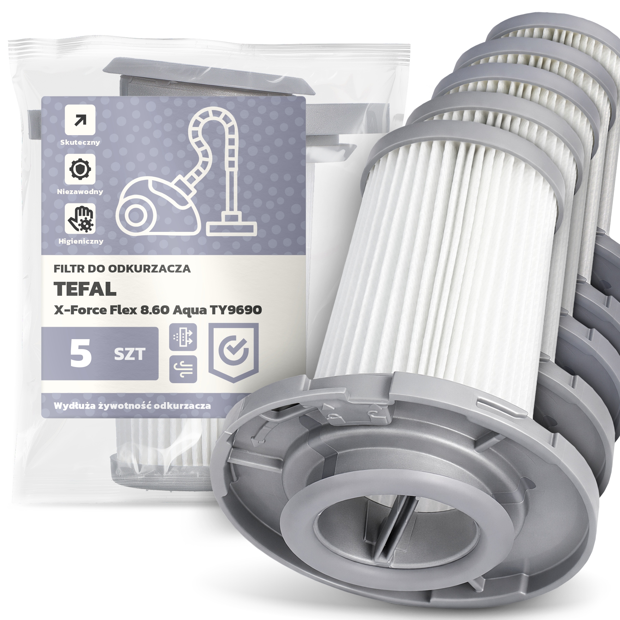 5x Filtr Pro Vysavač Tefal X-Force Flex 8.60 Aqua TY9690 Em-w