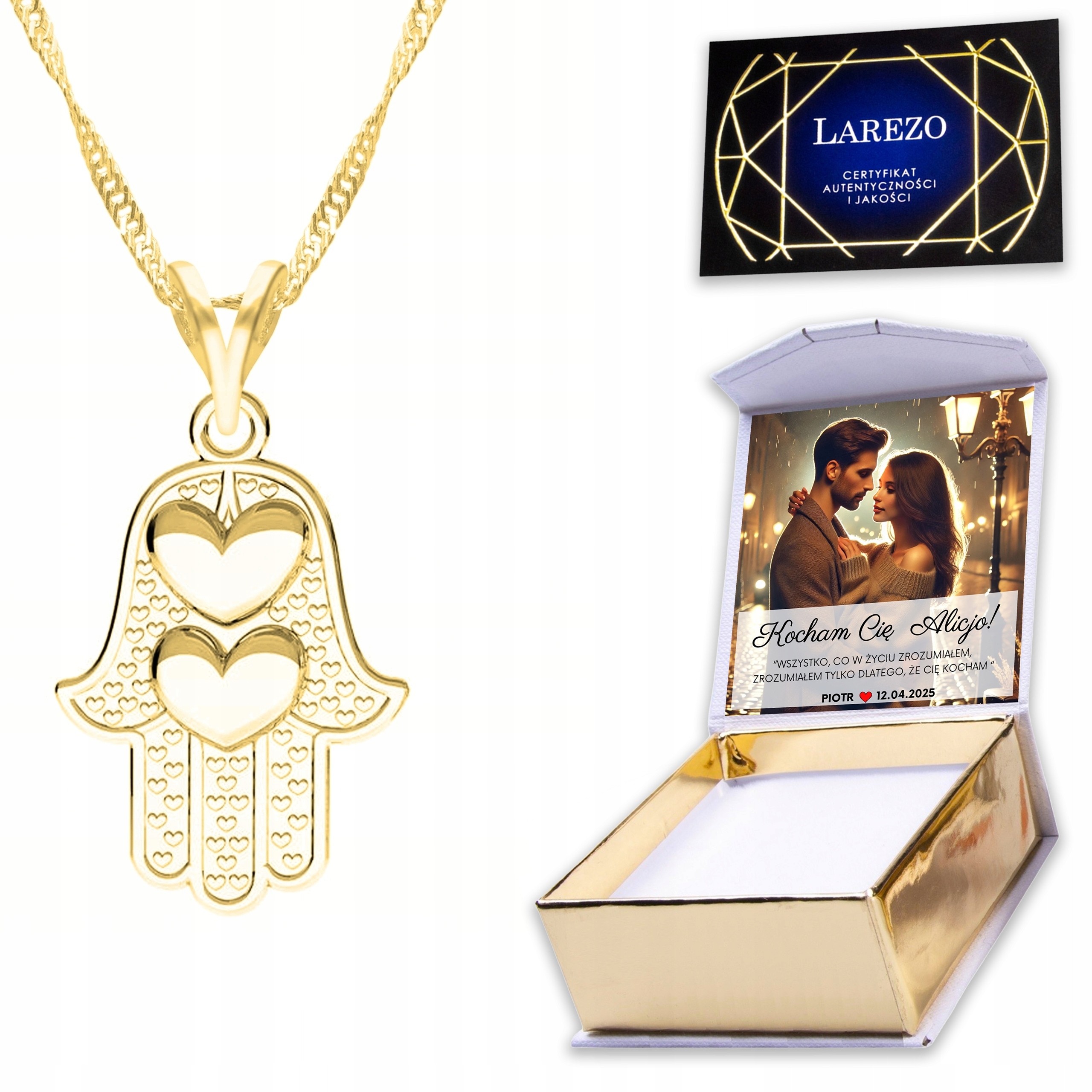 Zlatý náhrdelník 925 s rukou prozřetelnosti Dlaň Oko Očko Plech Potisk