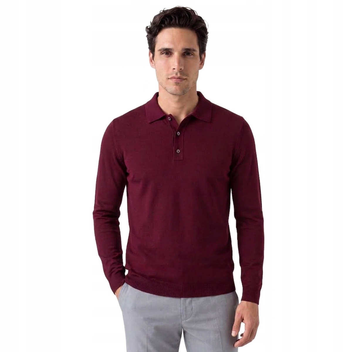 Bordový svetr Merino vlna 100% polo límec Pako Lorente vel