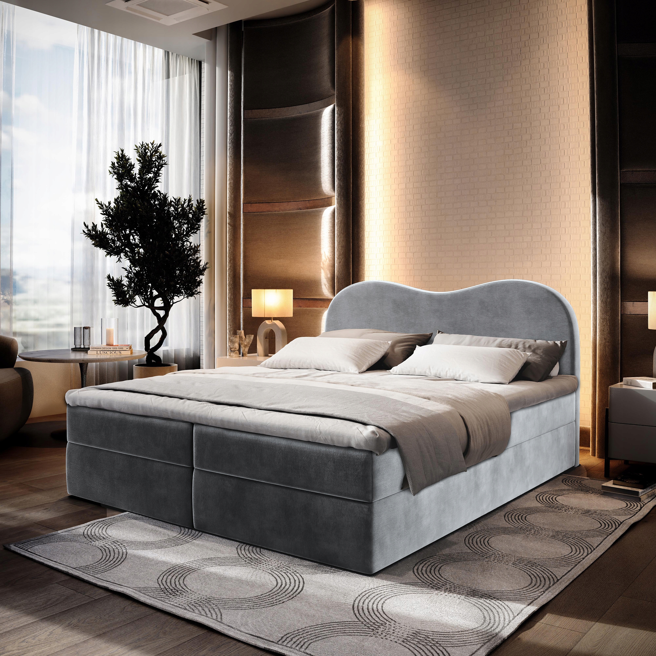 Postel Fluvia 140x200 Kontinentální Vestavěná Matrace Stylový Velur Kontejner