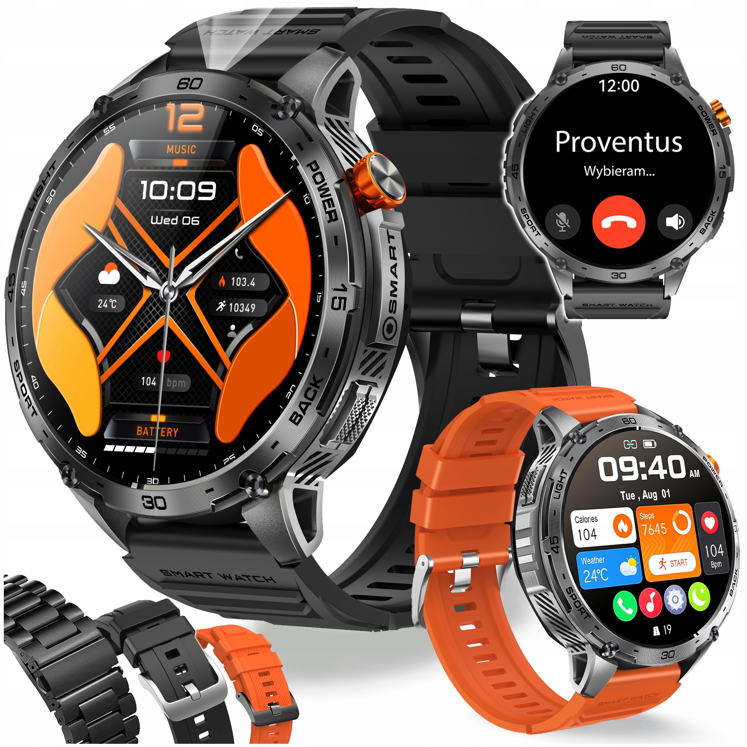 Zegarek Męski Smartwatch Puls Rozmowy IP68 3ATM Latarka 730mAh Menu Pl