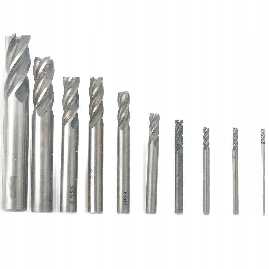 Prstové Frézy Hss-al 3-18 mm 4 Pera – Sada 10 ks Válcových Čelních Fréz