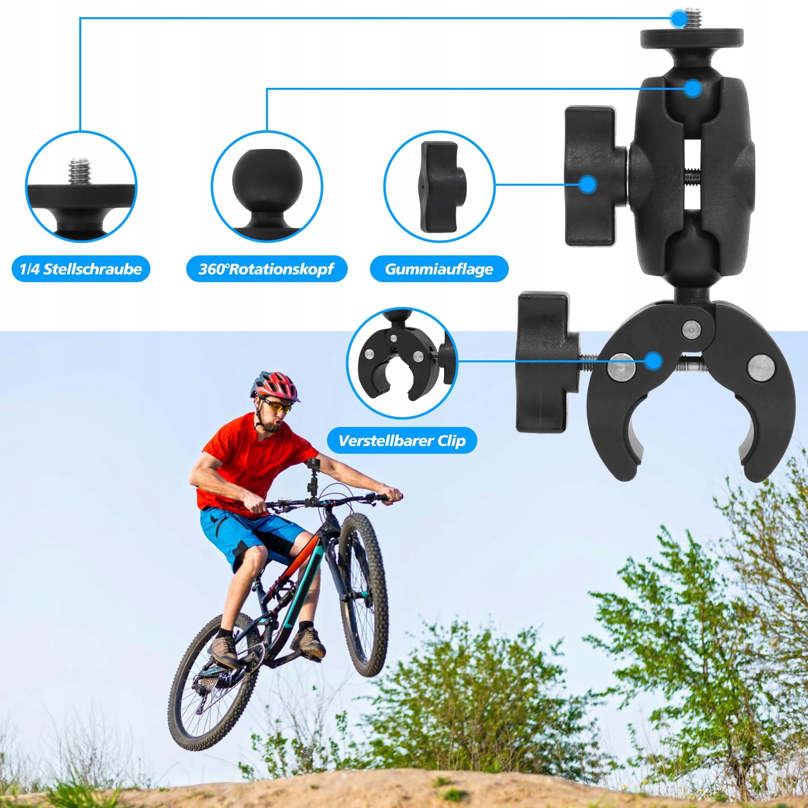 SOARFLY Uchwyt Na Kamerę Akcji Do Motocykla I Roweru 360 Stopni — miniatura 4