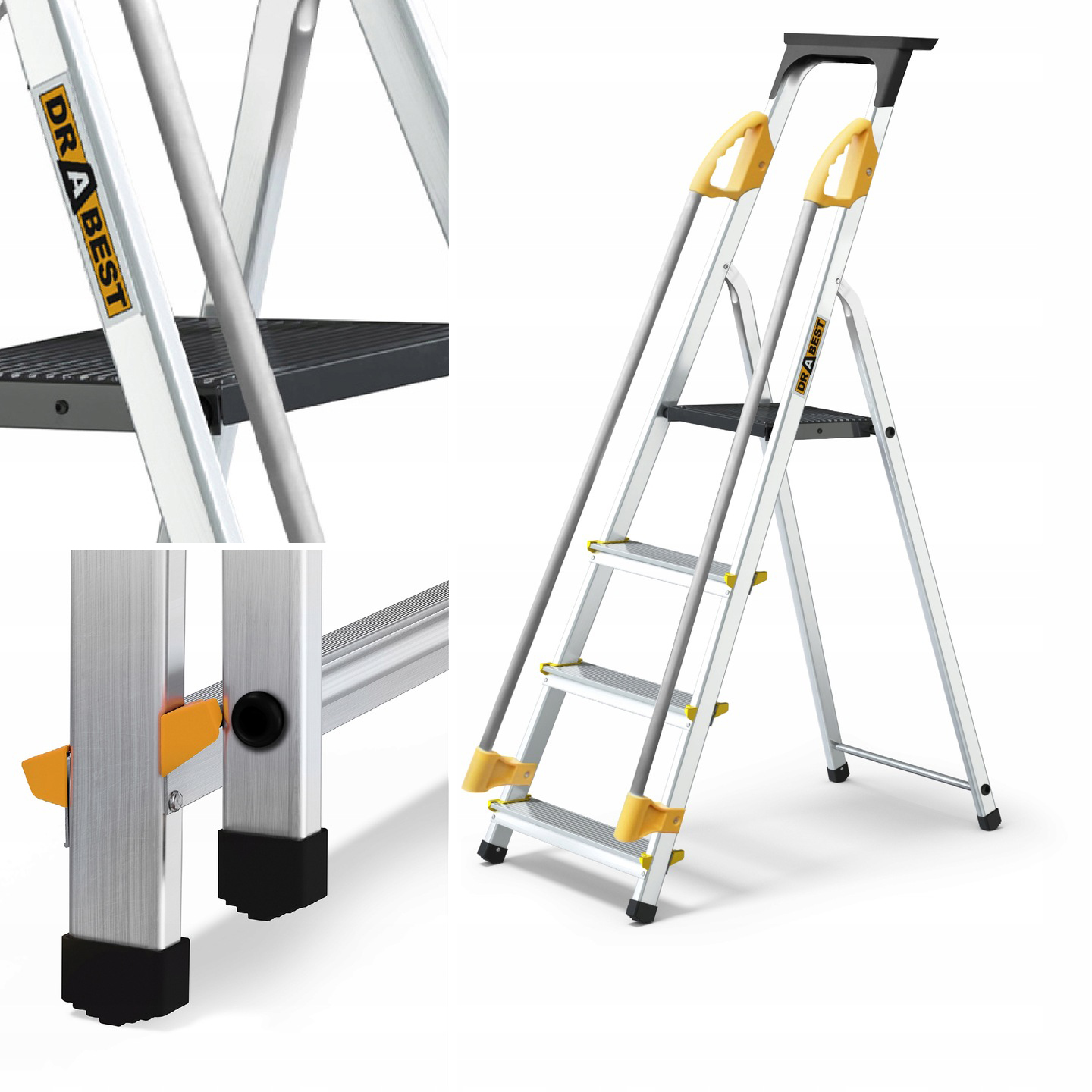Profesionálny hliníkový rebrík s 4-stupňovým zábradlím Drabest 150 kg