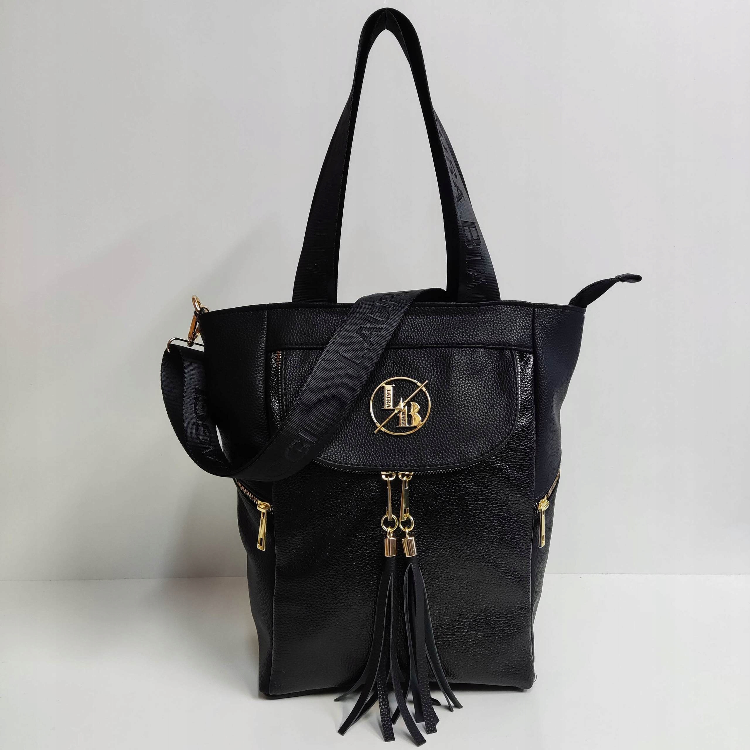 Torebka shopper Laura Biaggi torba na ramię czarna listonoszka Marka Laura Biaggi