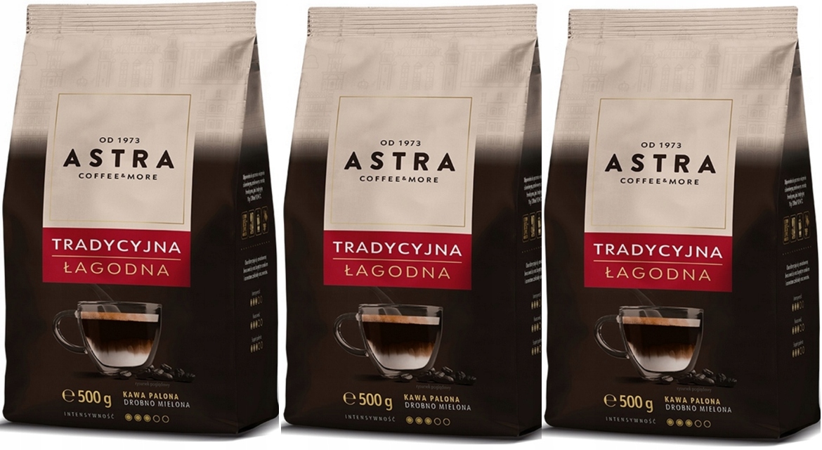 Astra Kawa mielona Łagodna Tradycyjna 500 g – 3 szt. Zestaw