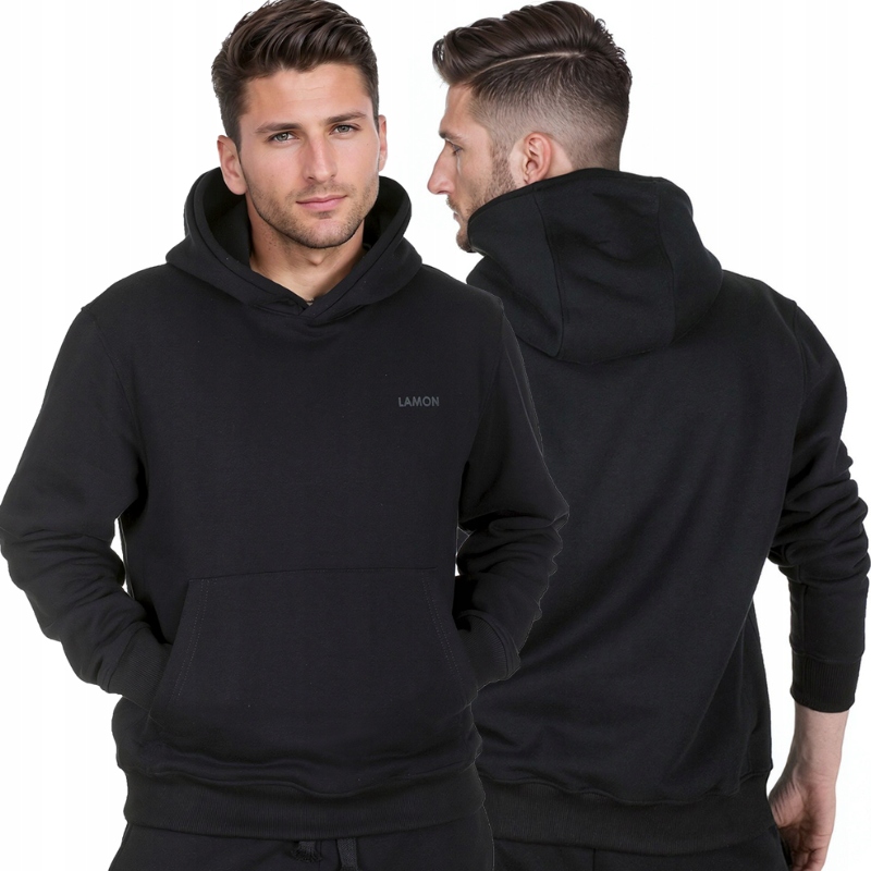 Černá pánská mikina s kapucí od polské značky Lamon Premium XL