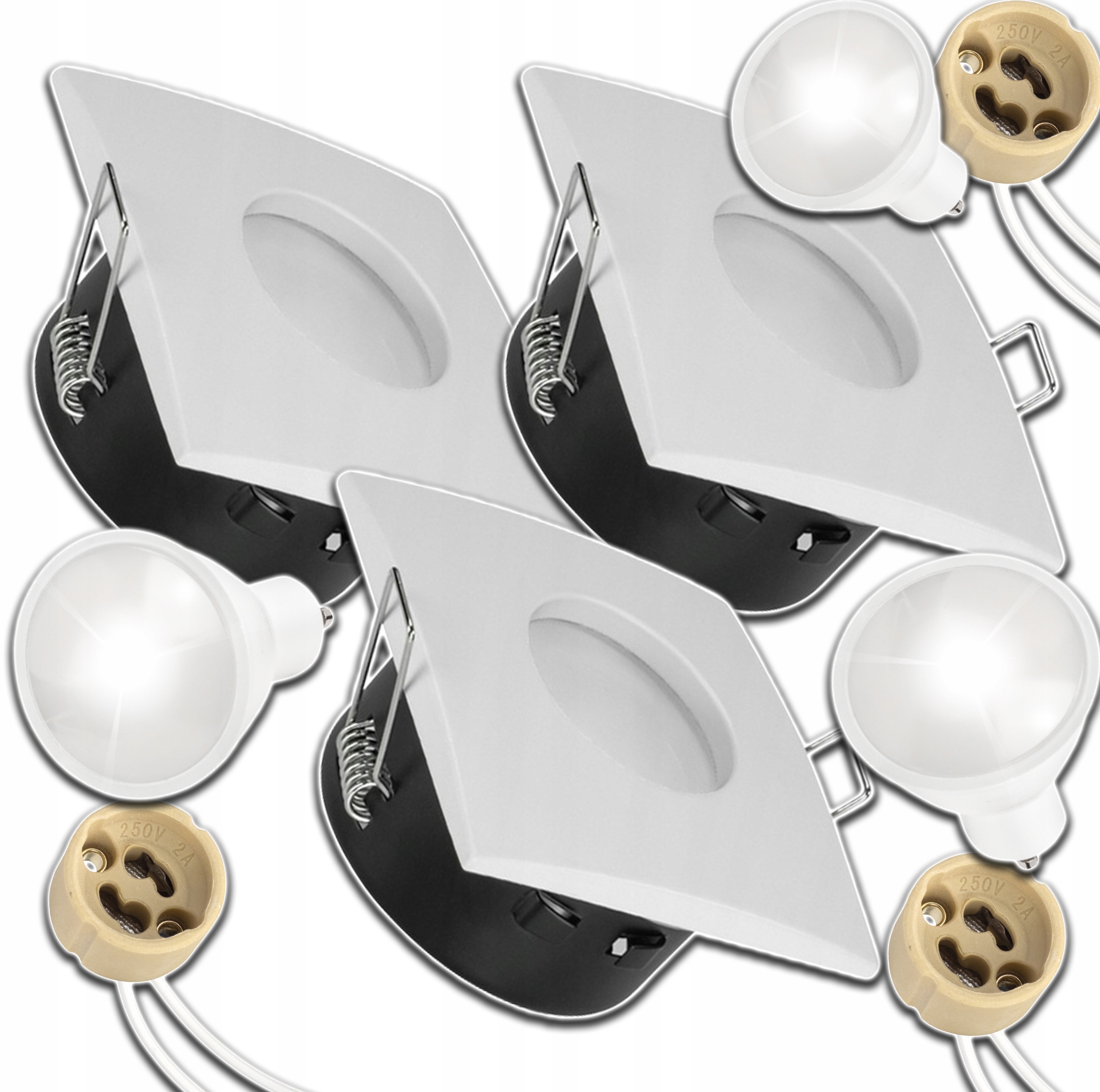 3x Čtvercová Bílá Venkovní Hermetická Objímka Voděodolná IP64 Žárovka