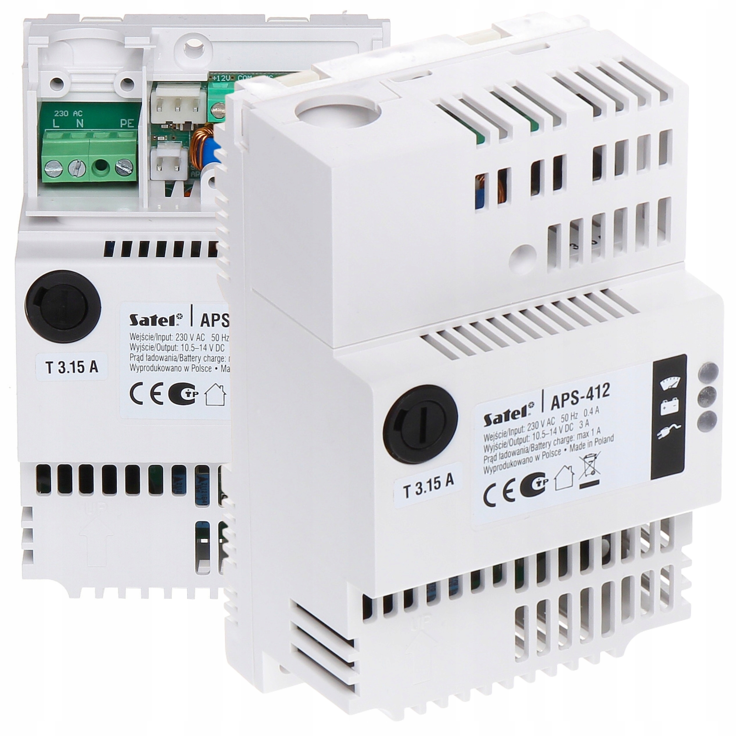 Záložní zdroj Satel APS-412 spínaný 12V 3A na Din lištu, 3 výstupy Oc