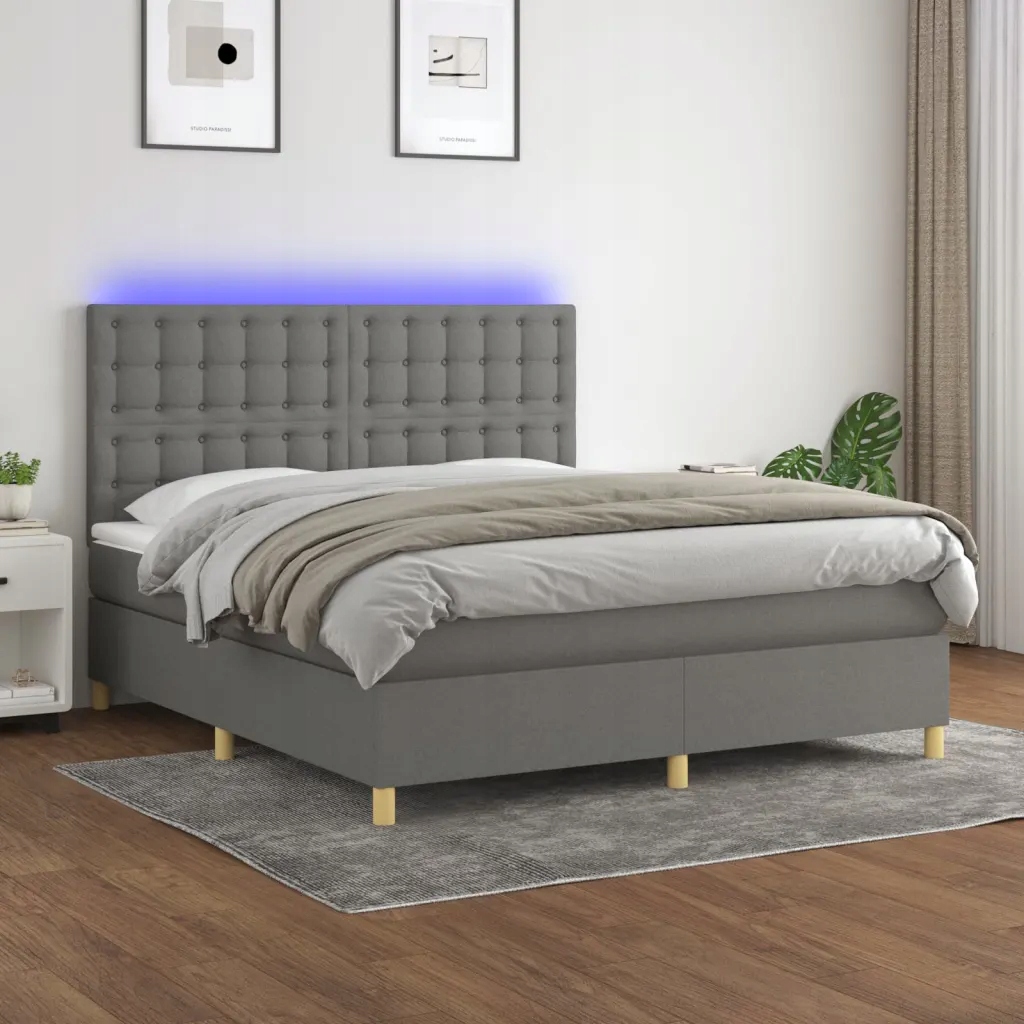 Box spring postel s matrací a Led tmavě šedá 160x200 cm textil Šedá 3135766