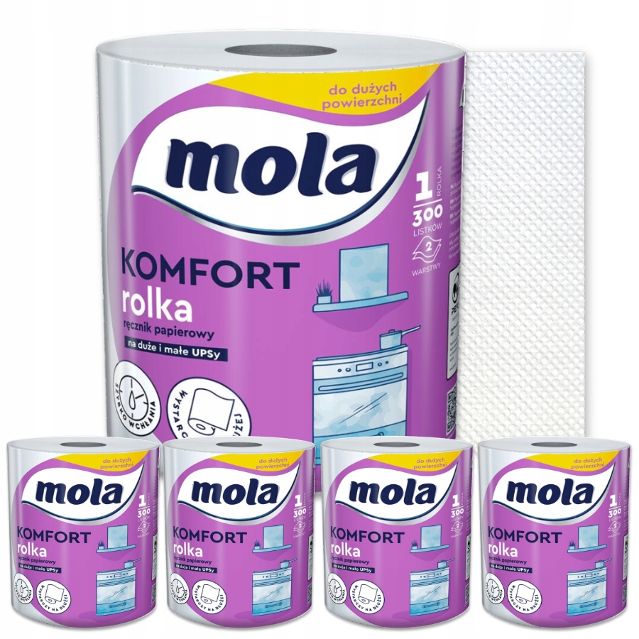 Levně 5 x Mola Komfort Rolka Kuchyňský papírový ručník celulóza bílá 2 vrstvy