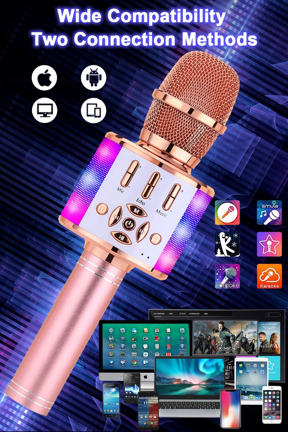 BONAOK Bezprzewodowy Karaoke Mikrofon Głośnik LED Dla Dzieci iOS Android — miniatura 4