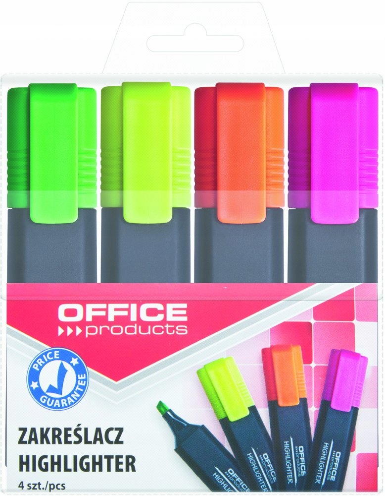 Zakreślacze Zestaw Office Products 4szt w Etui