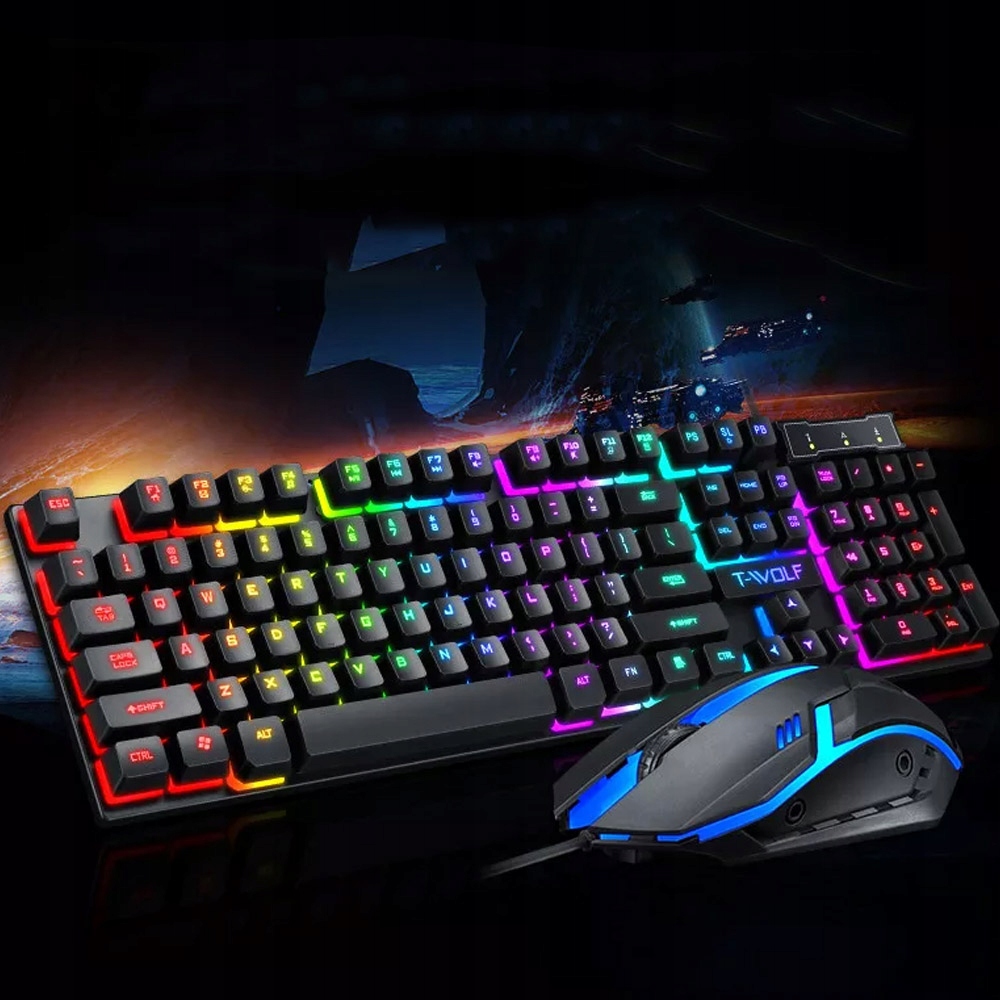 ZESTAW KLAWIATURA GAMINGOWA HYBRYDOWA PODŚWIETLANA RGB + MYSZ MYSZKA Interfejs USB