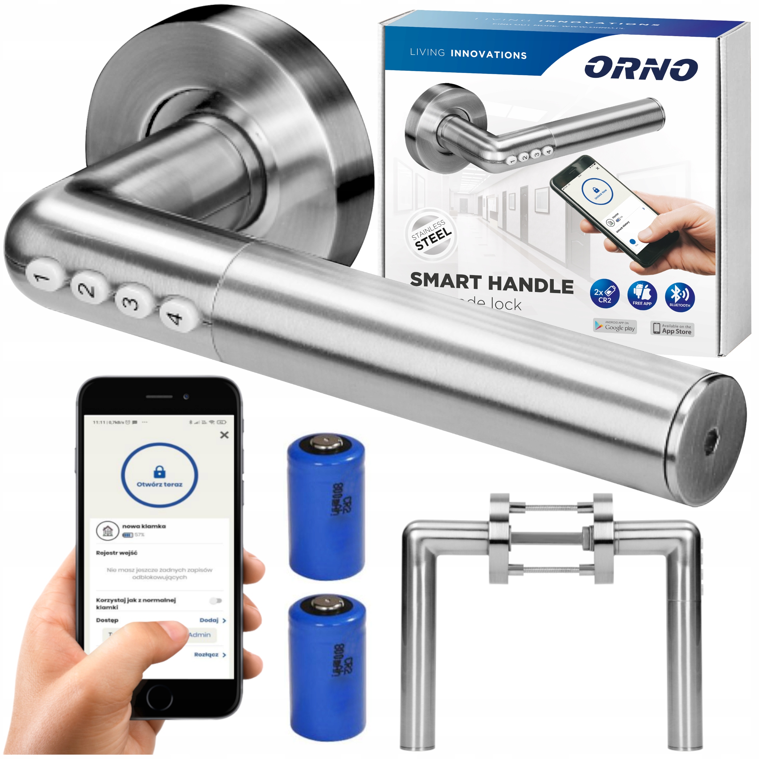 ORNO Klamka z Zamkiem Szyfrowym Kod PIN Bluetooth