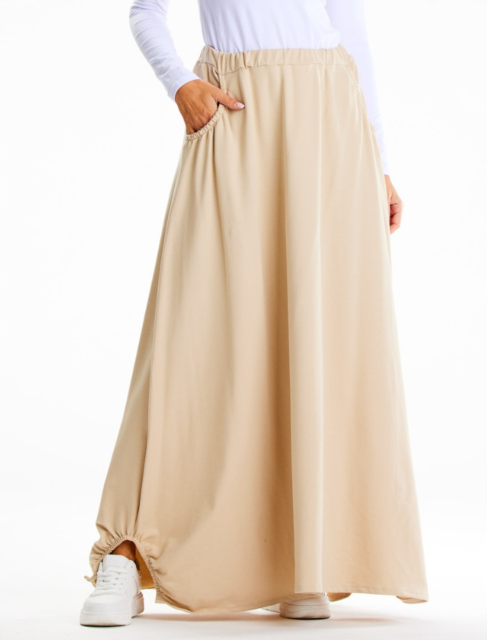 Trapézová dlouhá bavlněná sukně typu maxi s volánky S/m