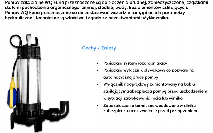 POMPA ZATAPIALNA ŚCIEKOWA WQ 1300 FURIA OMNIGENA Kod producenta WQ 1300