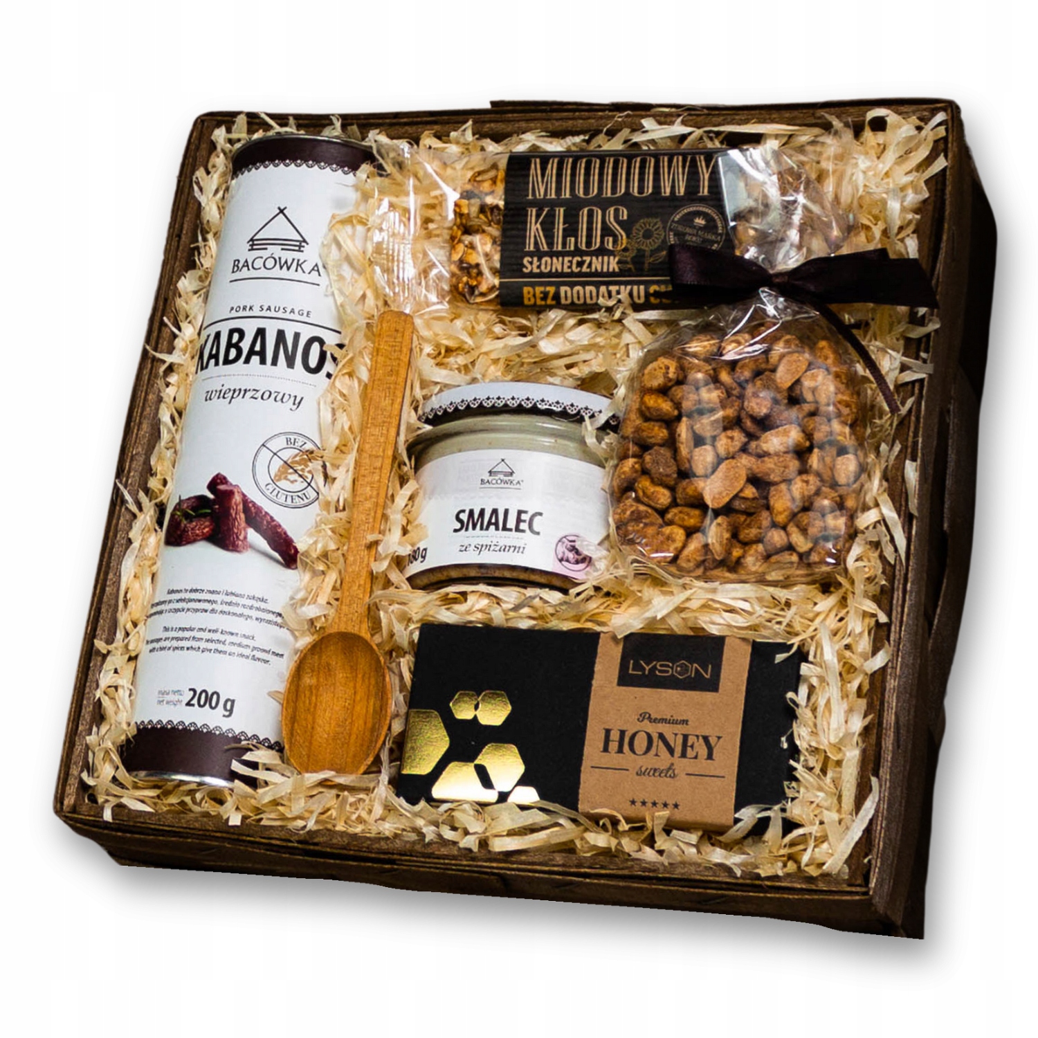 Levně Dárkový koš Delikatesový Dárek pro něj – kabanosy, sádlo, oříšky