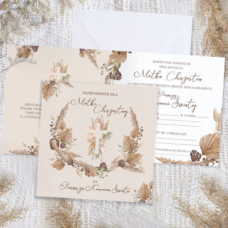 ZAPROSZENIE na Komunię BOHO - matka chrzestna