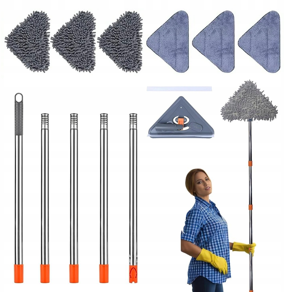 Levně Regulovatelný Trojúhelníkový Čisticí Mop 63,5-215 CM, Otáčení 360° 6 Nástavců