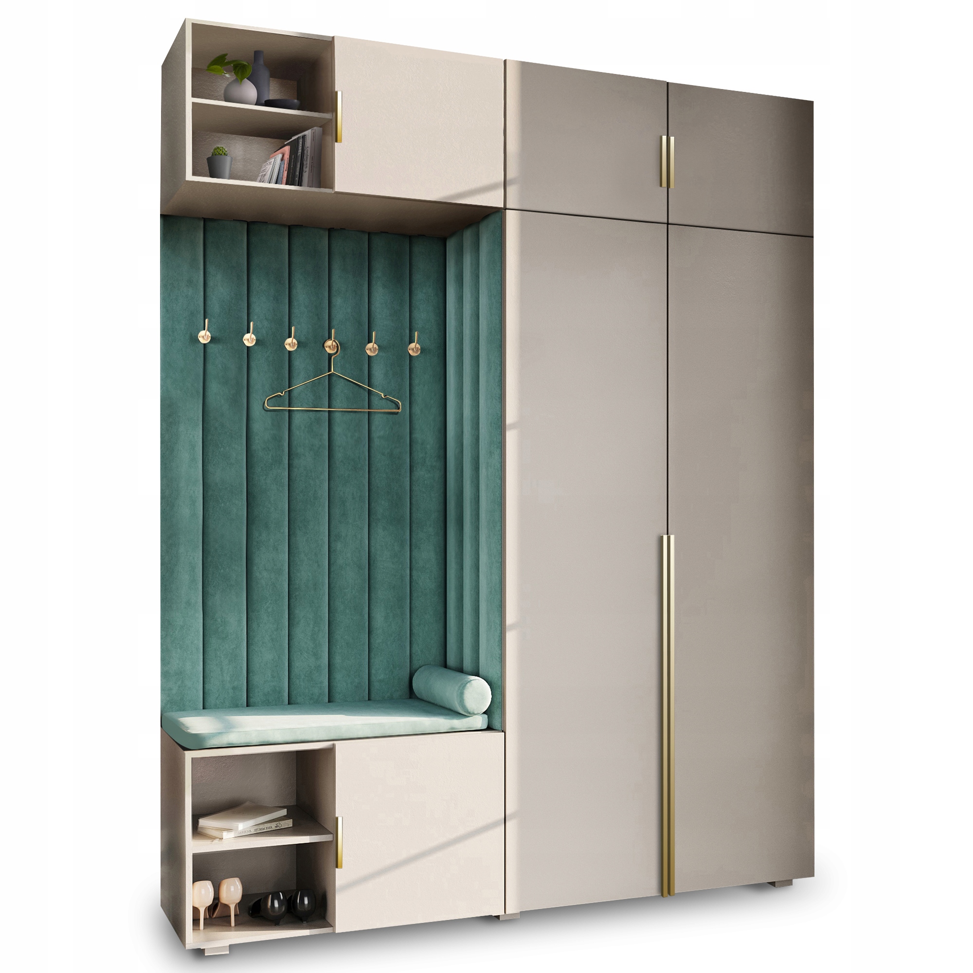 Šatní Skříň Do Předsíně Se Závěsným Sedákem A Nástavcem Z Kašmíru Hexa Zlatá