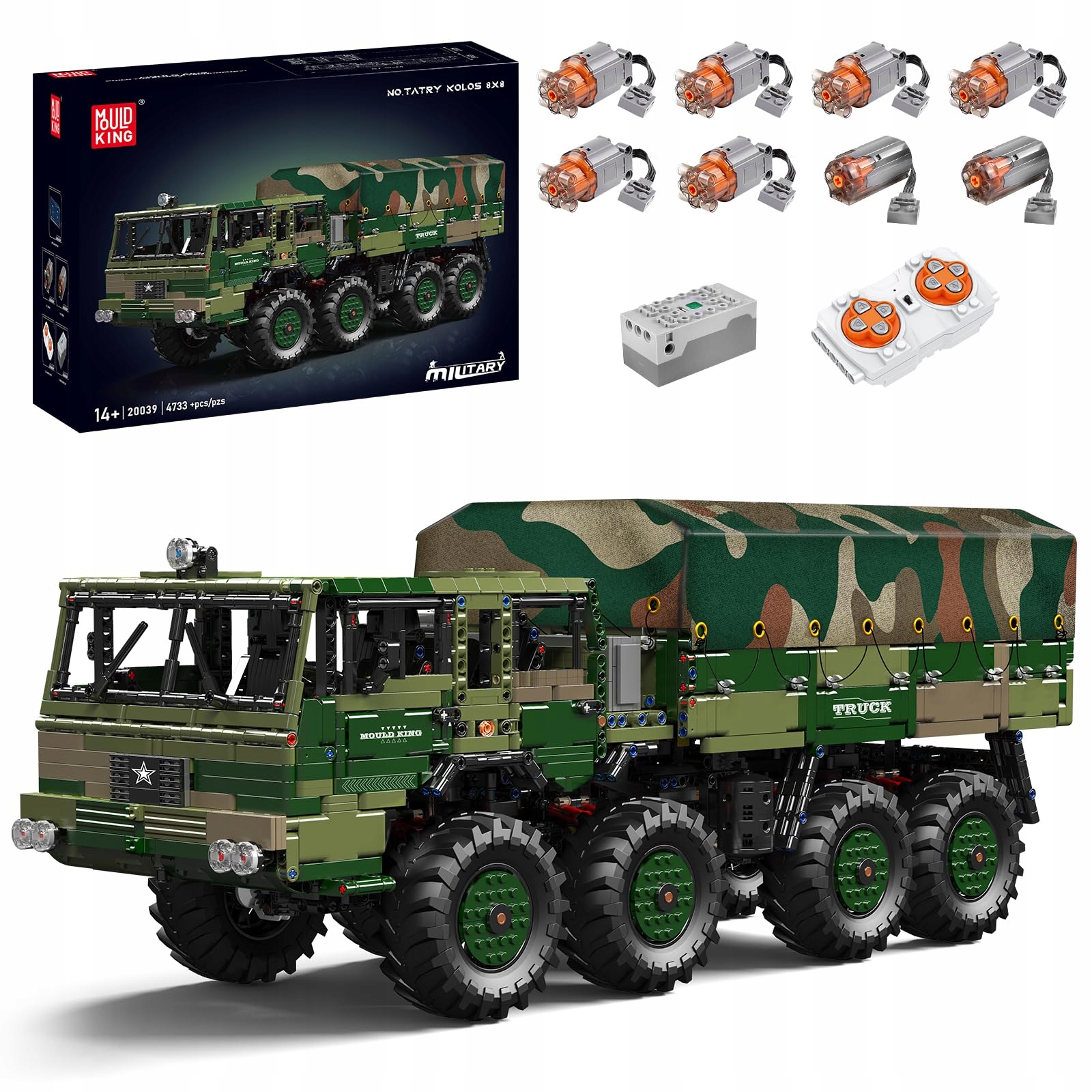 Klocki Mould King 20039 Ciężarówka Wojskowa 8x8 Tatra Kolos Sterowana App