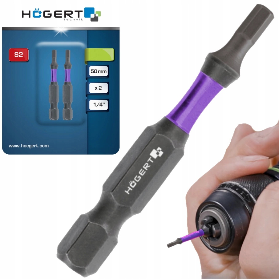 Bity udarowe Końcówki Wkrętakowe HEX Długie 1/4" H6 50mm 2szt