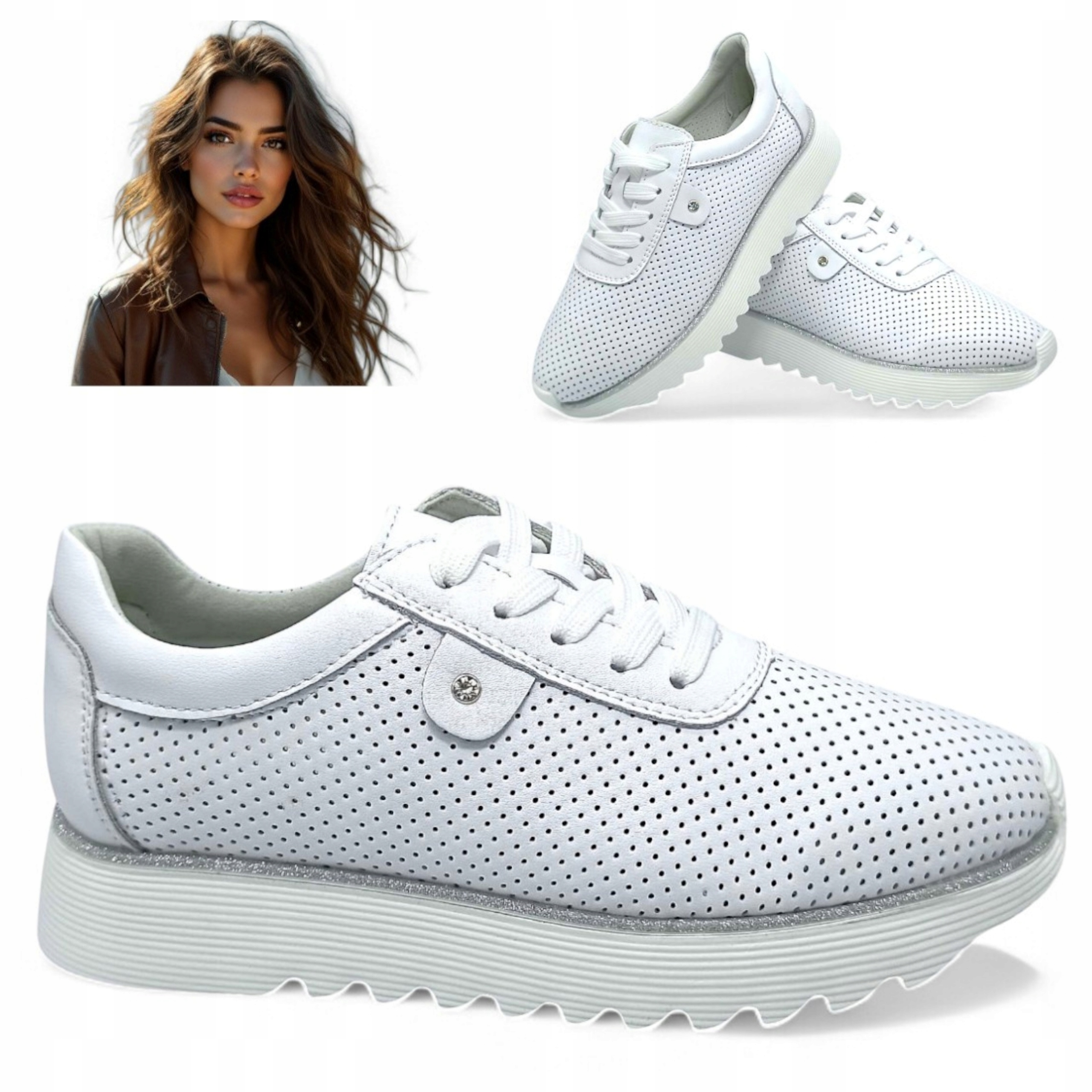 36 Dámské kožené polobotky se šněrováním na platformě, bílé