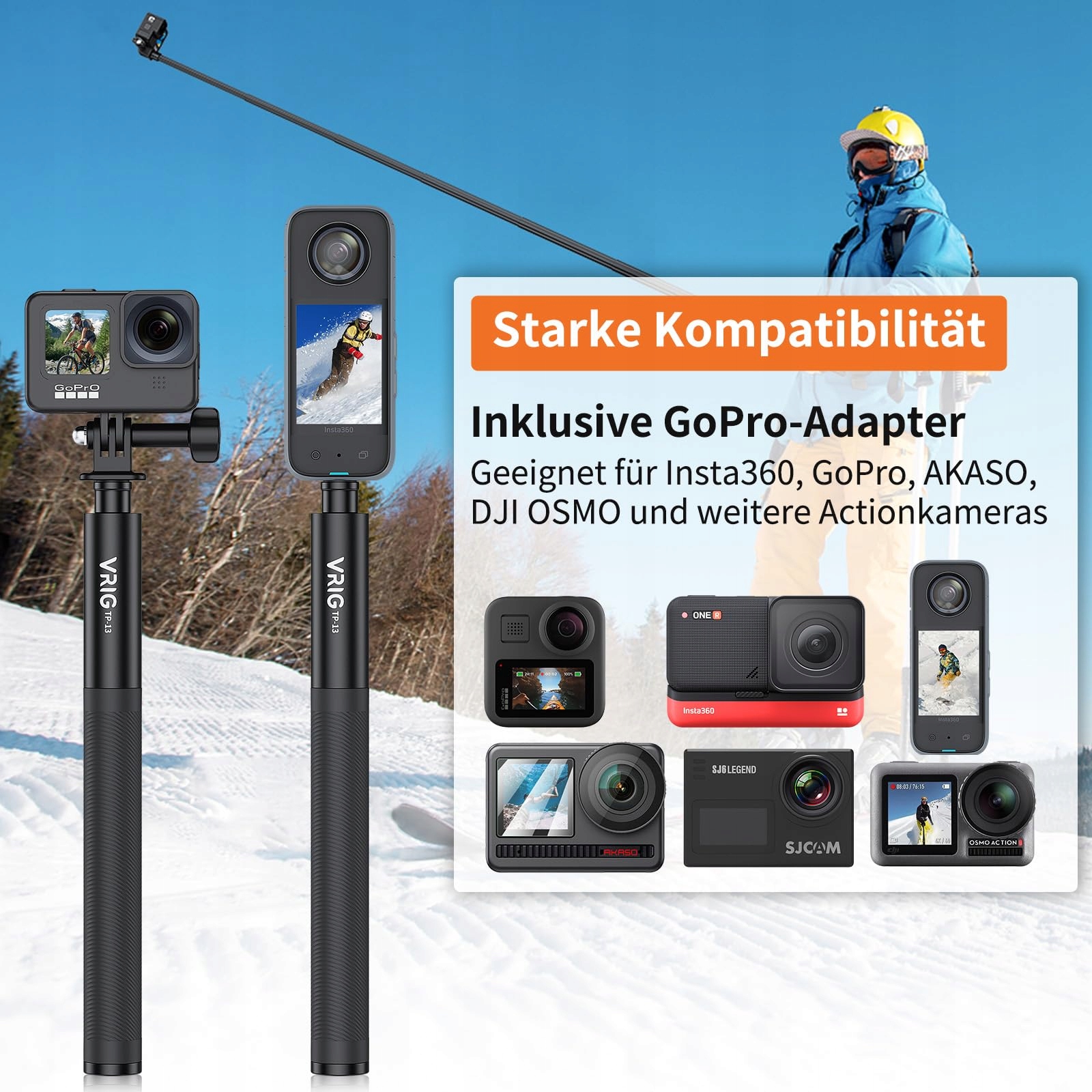 VRIG Selfie Stick 131cm Do INSTA360 GoPro i Smartfonów Czarny — miniatura 5
