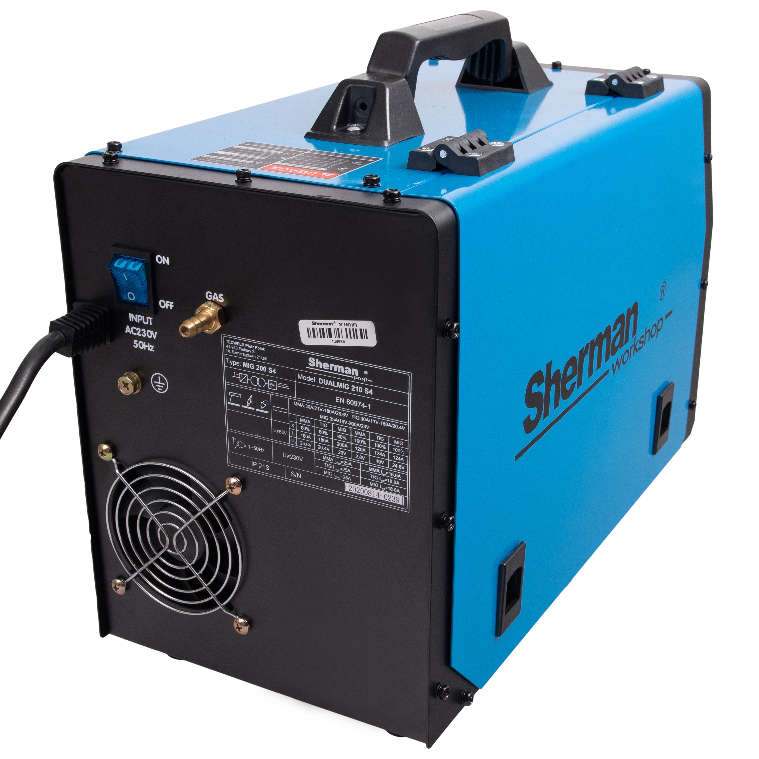 SPAWARKA MIGOMAT SHERMAN DUALMIG 210 S4 MMA TIG Maksymalna średnica elektrody 3.2 mm