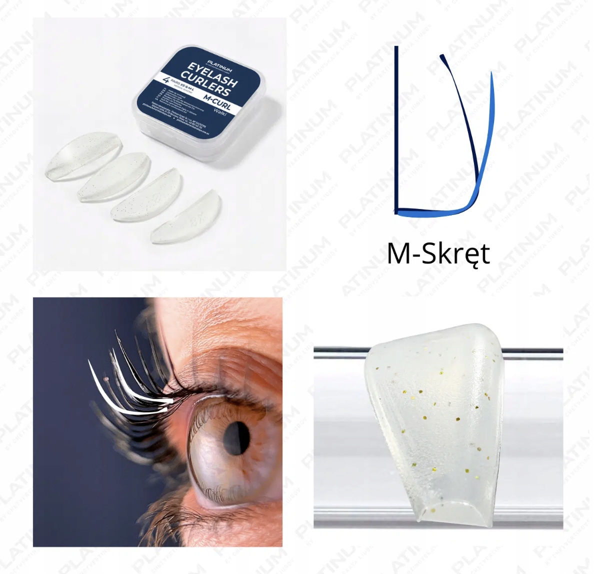 Silikonové válečky pro laminování řas M curl 4 páry Platinum