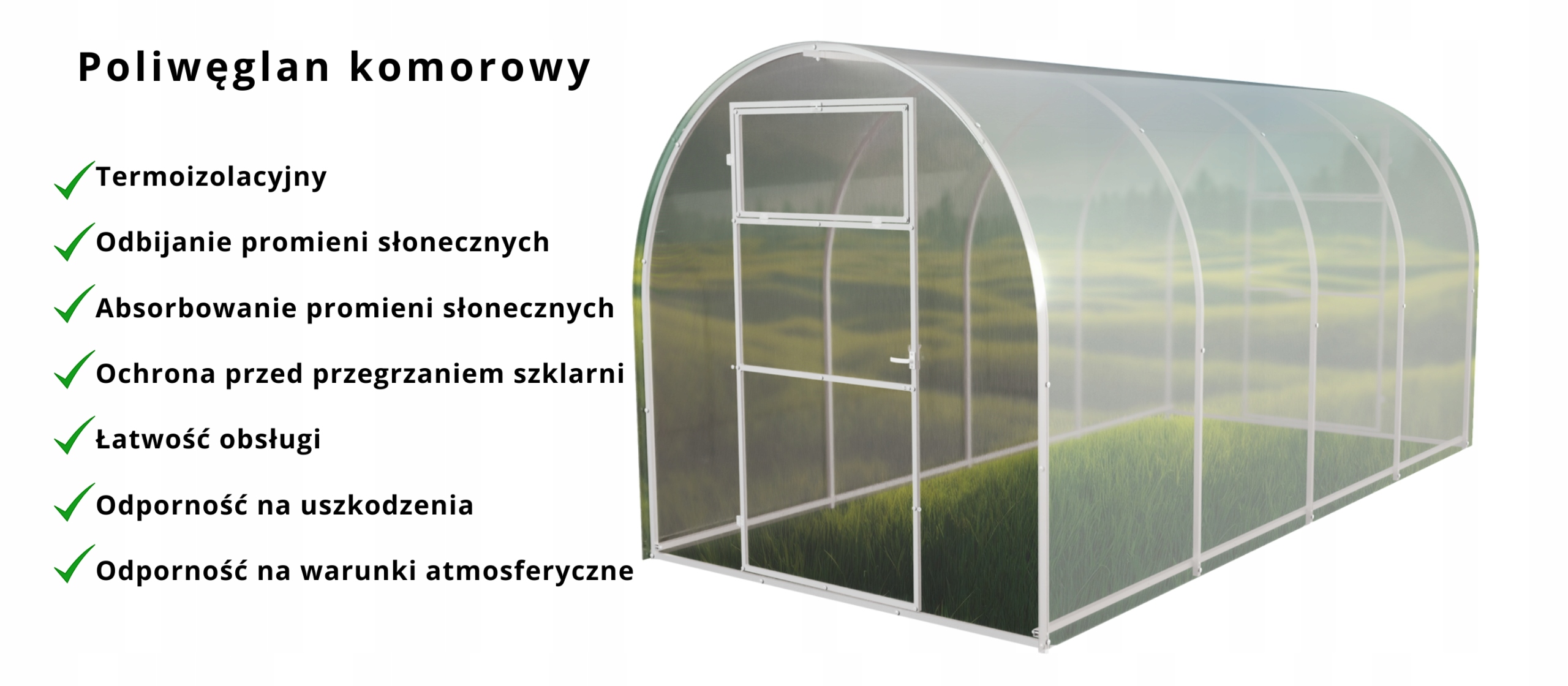 Szklarnia z poliwęglanu Tunel ogrodowy 2x10 m profile 20x20 poliwęglan 3mm Wysokość produktu 200 cm