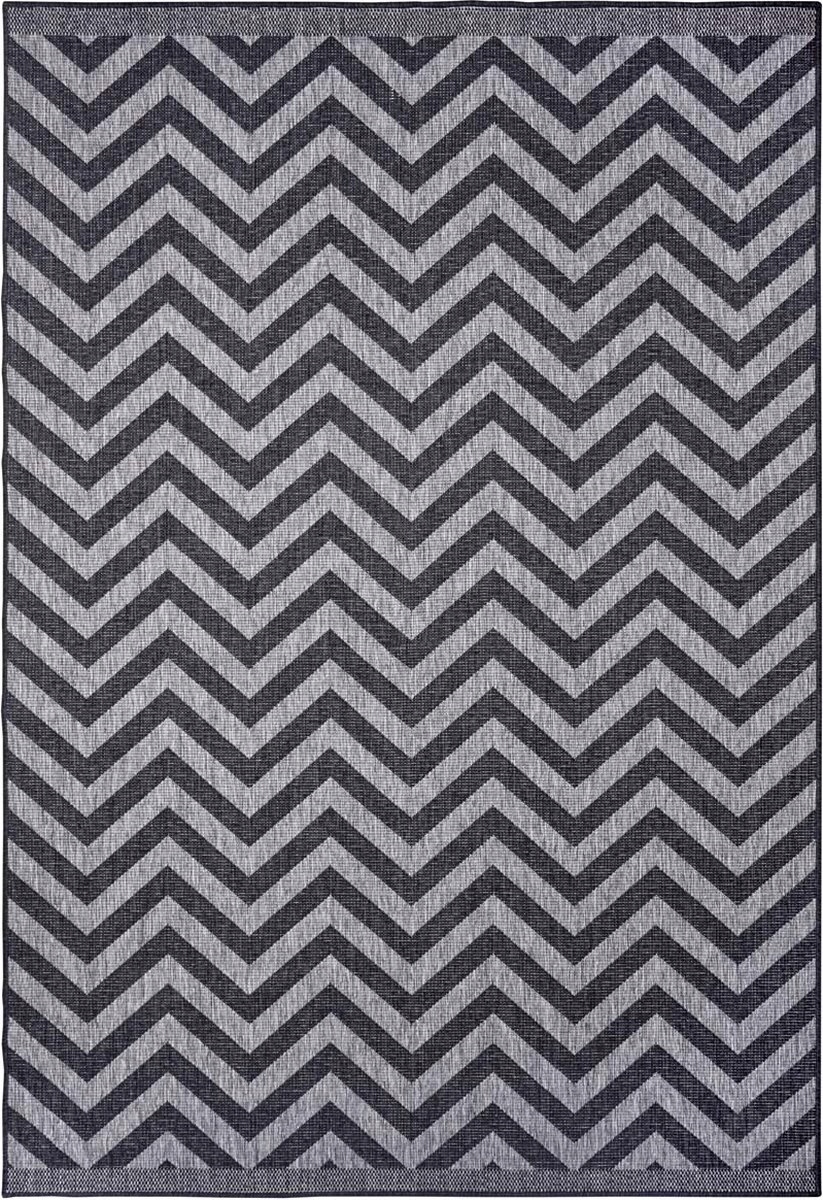 Koberec na terasu 200 x 290 cm, obojstranný, šnúrkový, čierno-šedý, plochý, tkaný