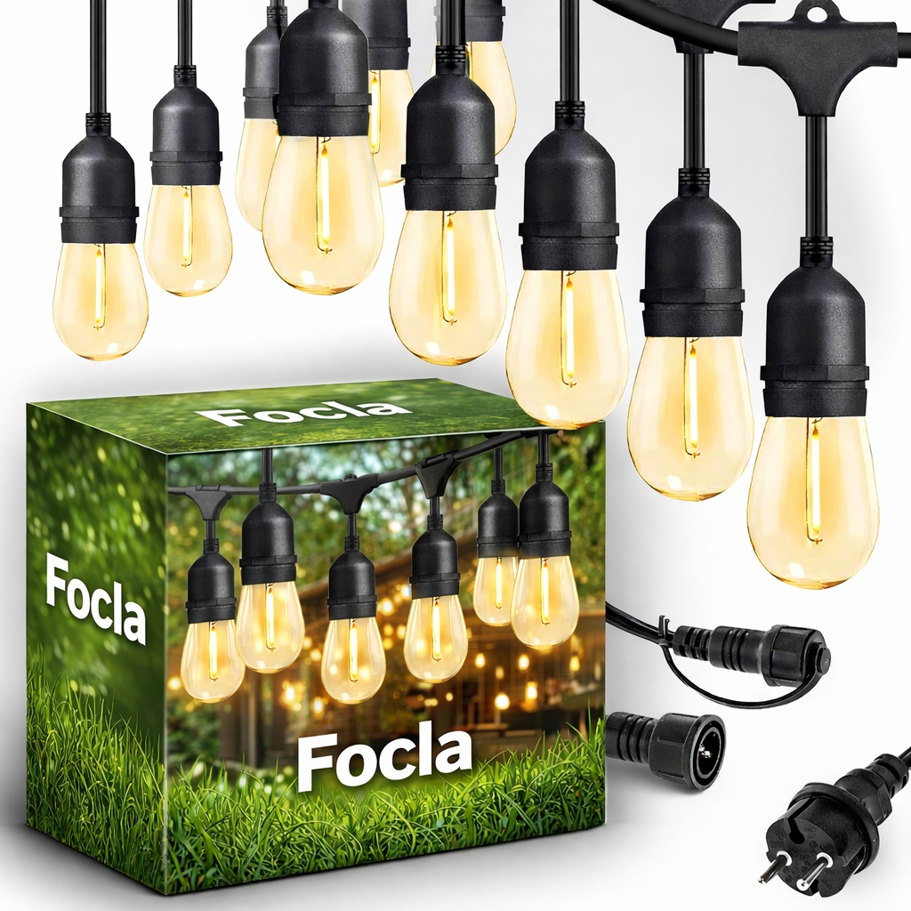 Zahradní Světelný Řetěz 15 m 15x Led Žárovky E27 Voděodolný IP65