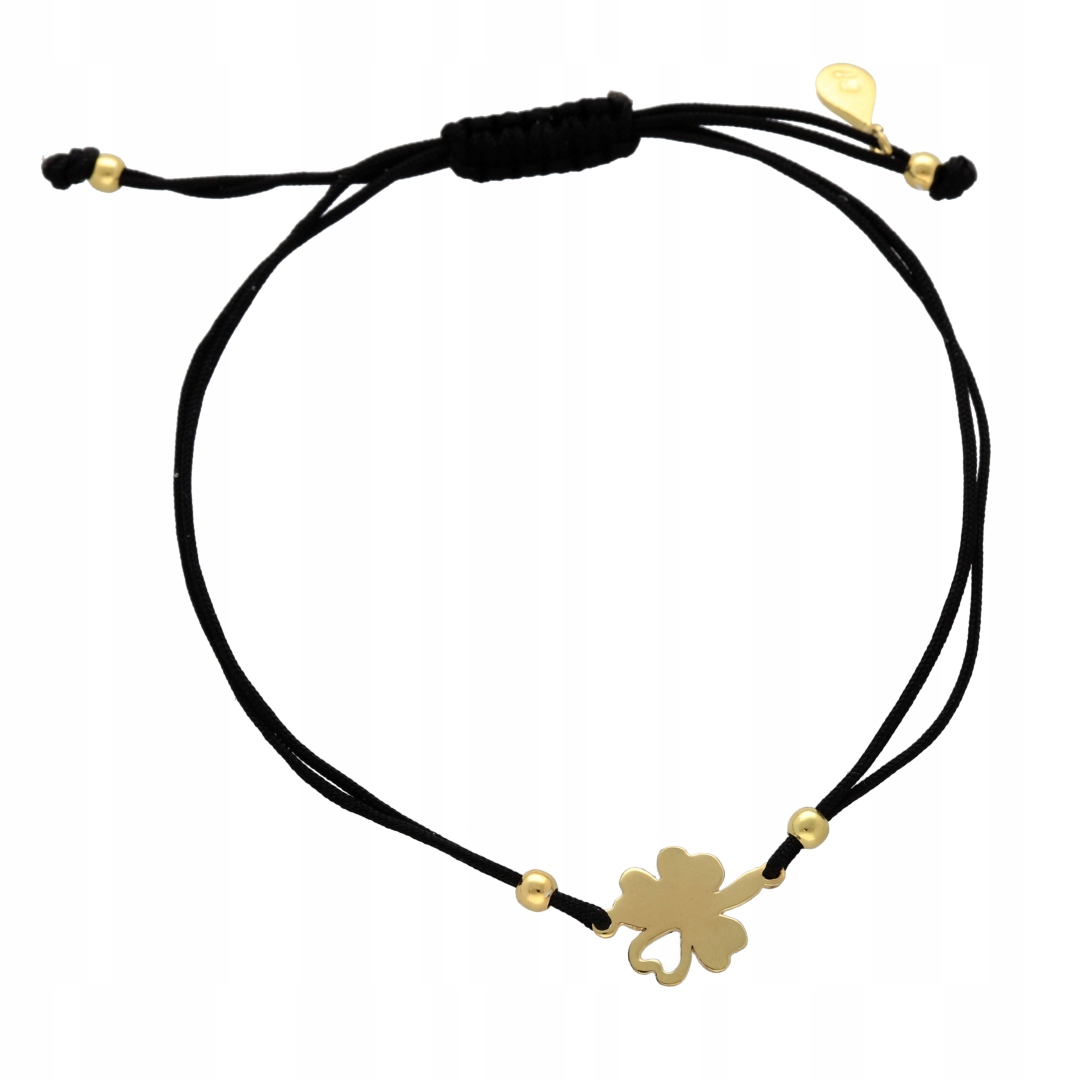Provázkový náramek čtyřlístek černý pozlacený