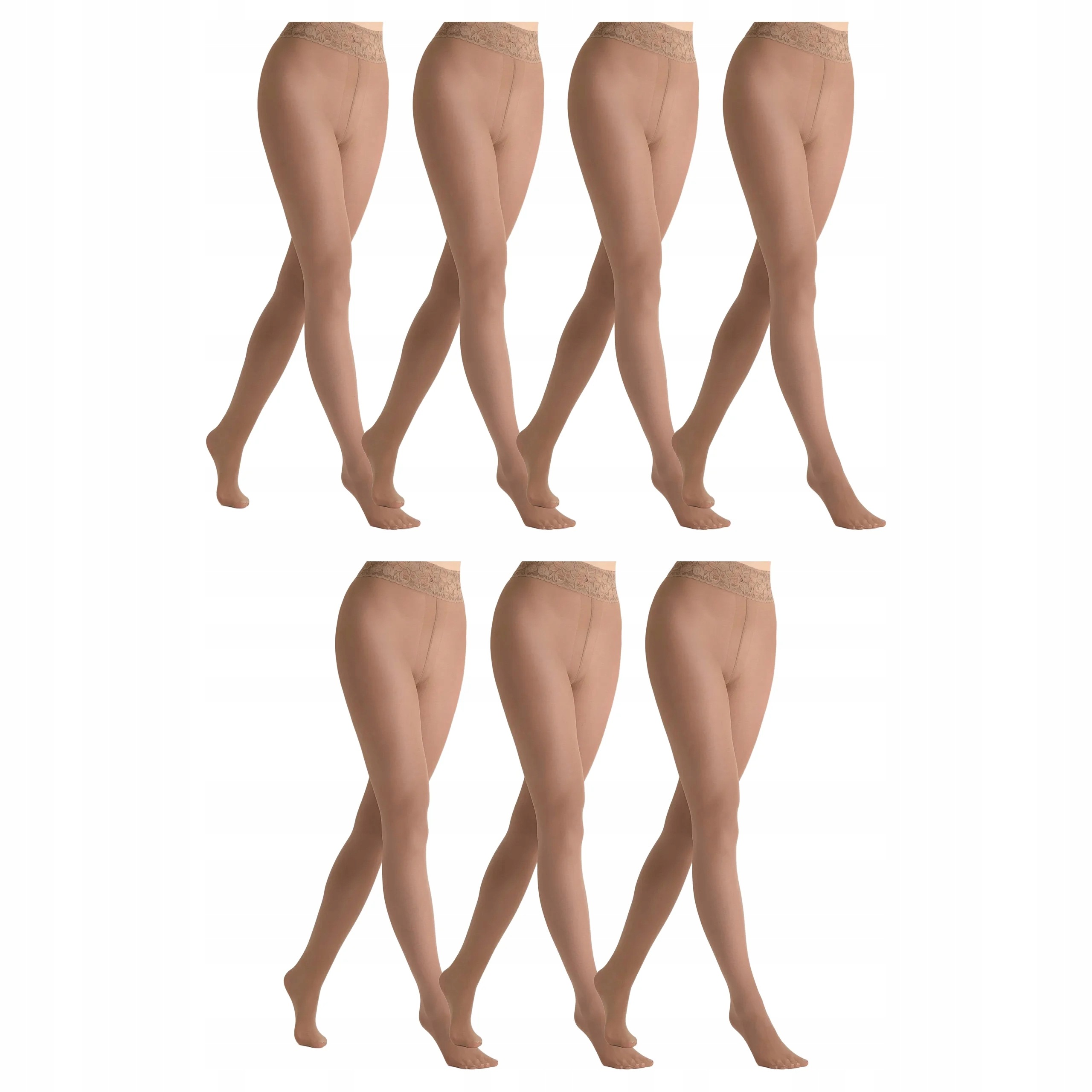 7x Punčocháče 30 den bez kalhotek s krajkou Erotic Silk Marilyn Nude 5-XL