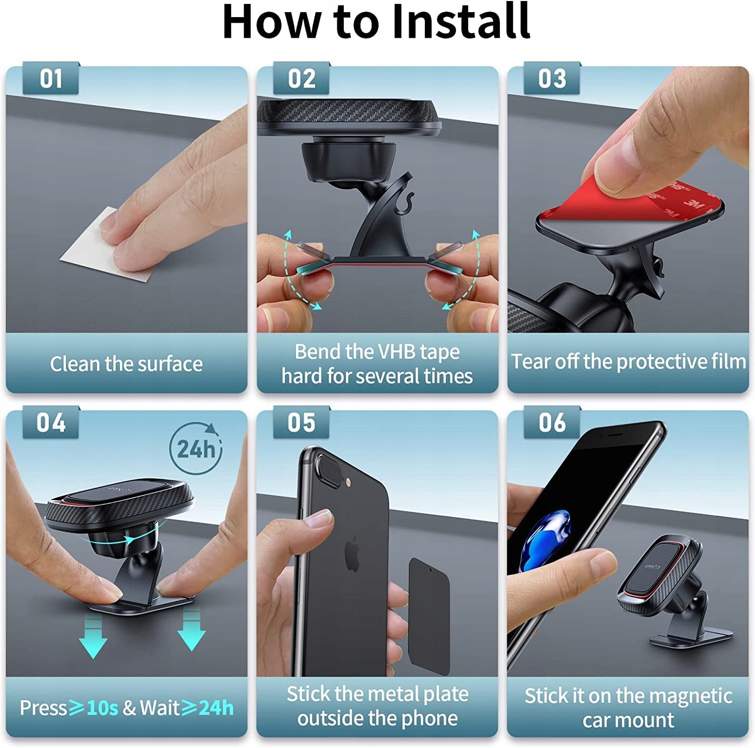 APPS2CAR Magnetyczny Uchwyt Samochodowy 360 Stopni Do iPhone Android — miniatura 3