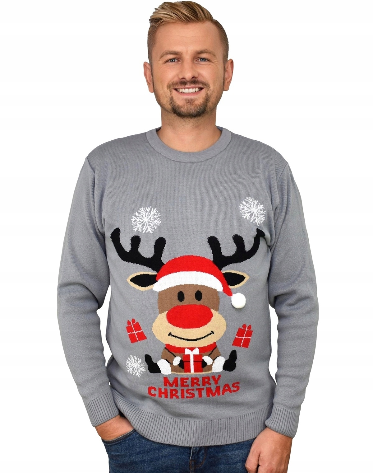 SWIATECZNY SWETER RENIFER PREZENTY SNIEZYNKI SWIATECZNE NA GWIAZDKE XL