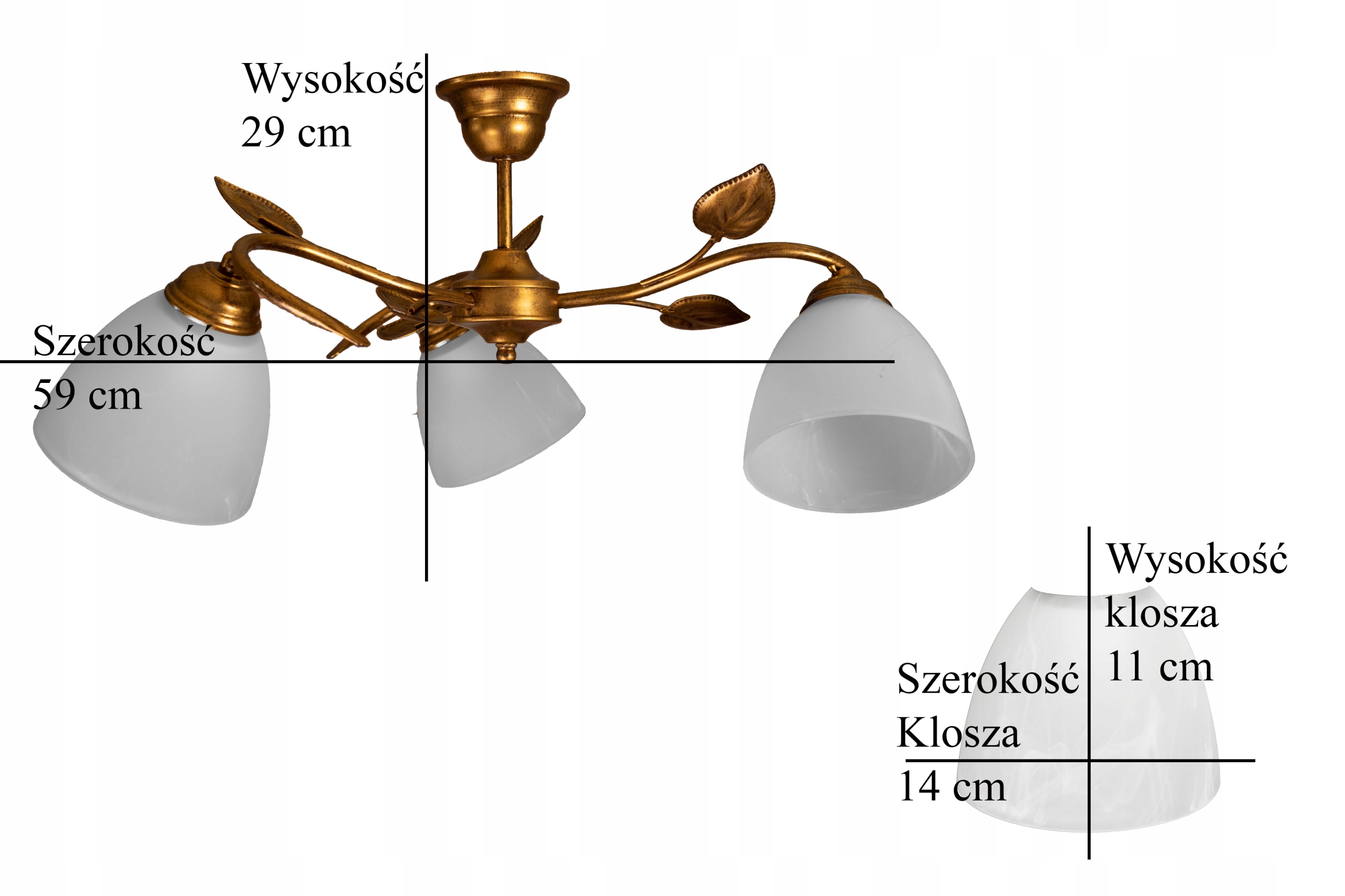 Żyrandol 3 Duży Liść III Rdza Klosz Alabaster Zasilanie sieciowe