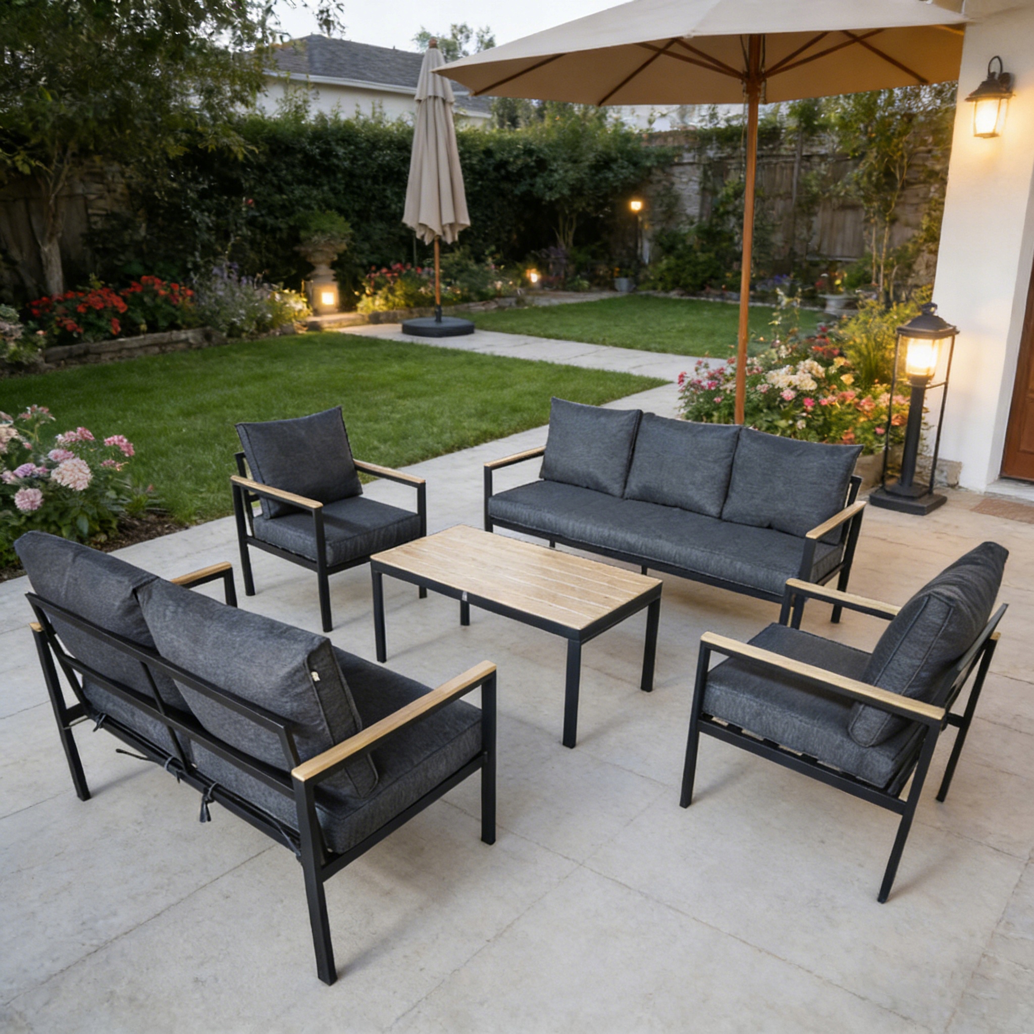 ZESTAW MEBLE OGRODOWE 2x SOFA + 2x FOTEL - 7 OSÓB - GARDENOVE Kolor szary