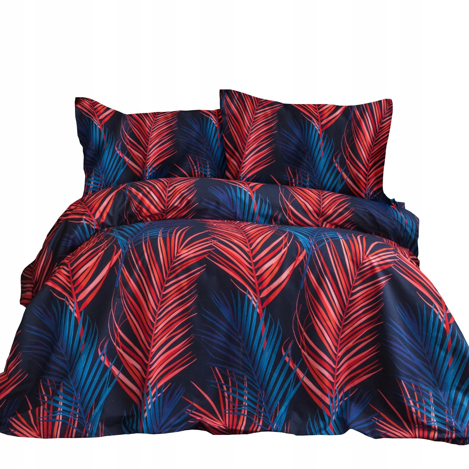 Posteľná Bielizeň bavlnená saténová Lagoon 160x200 modrá červená, veľké listy