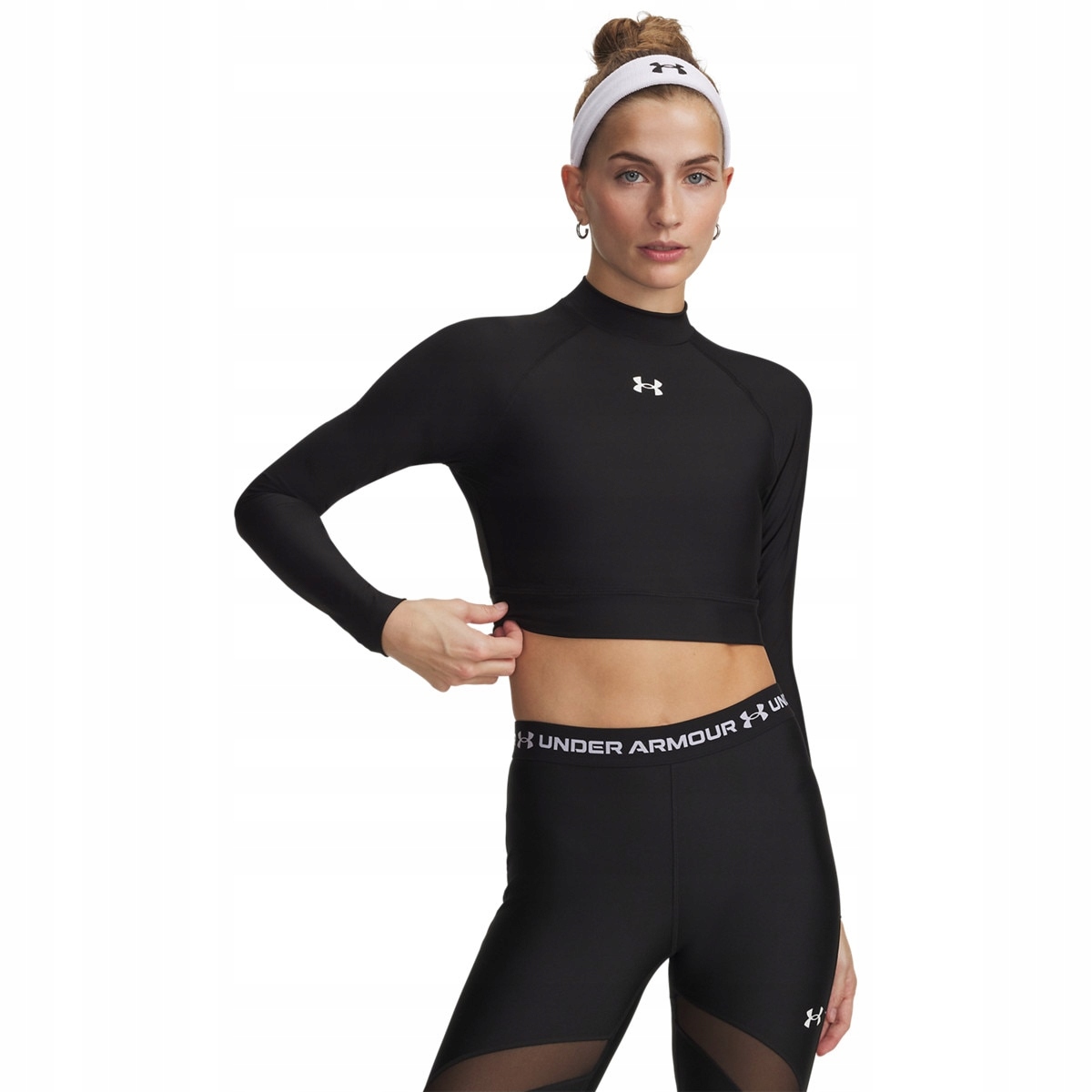 Damski longsleeve treningowy Under Armour HeatGear Crop Mock Ls Czarny Xs