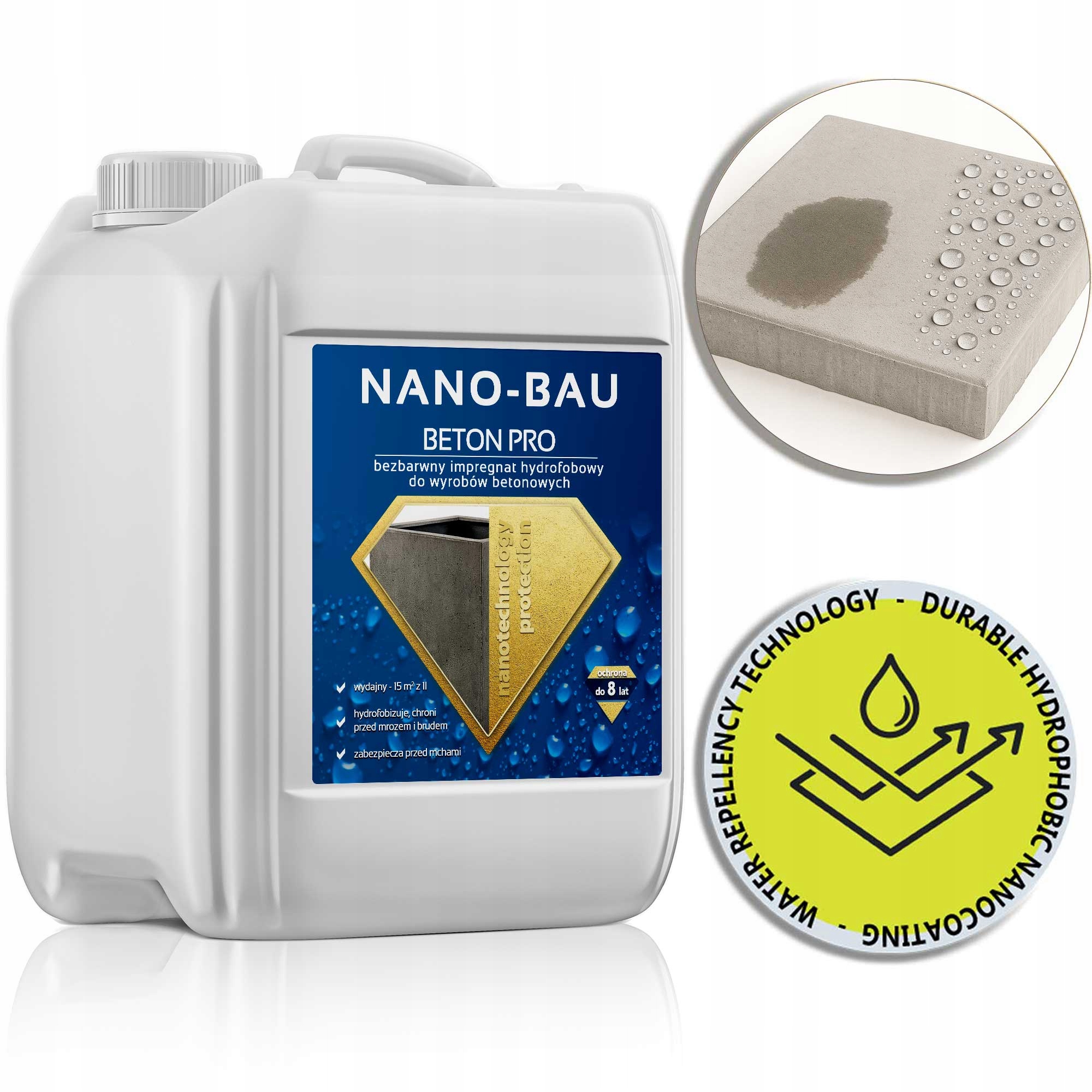 Hydrofobní impregnace na betonu Nano-bau Beton Pro 5L Účinnost až 8 let