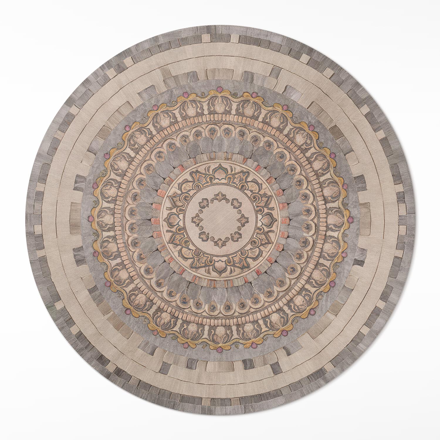 Okrúhly vinylový Behúň Ornament v štýle starej kamennej mozaiky ⌀ 110 cm