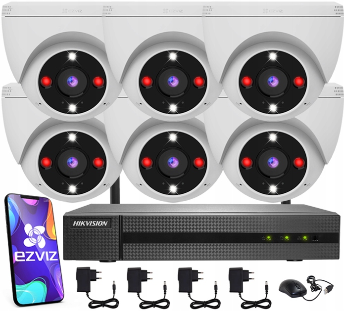 WiFi monitoring 6 kamier Ezviz Dual Light 3Mpx Hikvision rekordér Apka