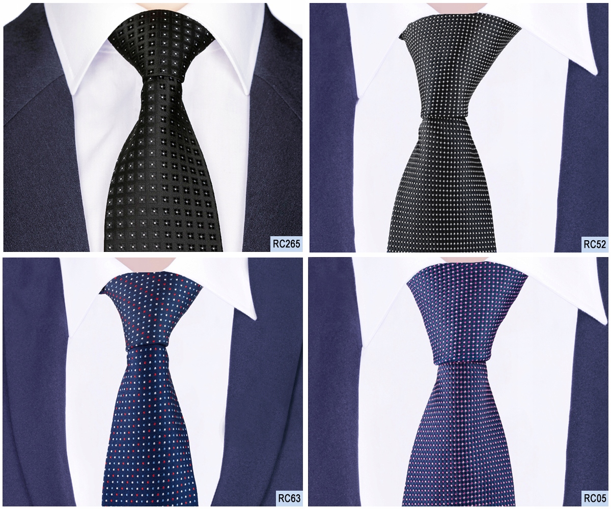 ŻAKARDOWY Krawat Męski Gładki Groszki Kropki Krata Cechy dodatkowe szeroki