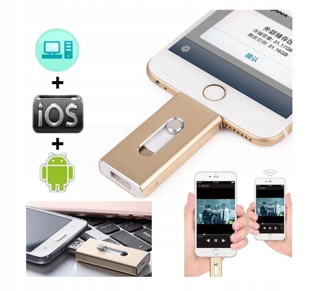 Pendrive 128GB USB 3w1 iPhone, Android, Windows Interfejs USB 3.0 microUSB Lightning